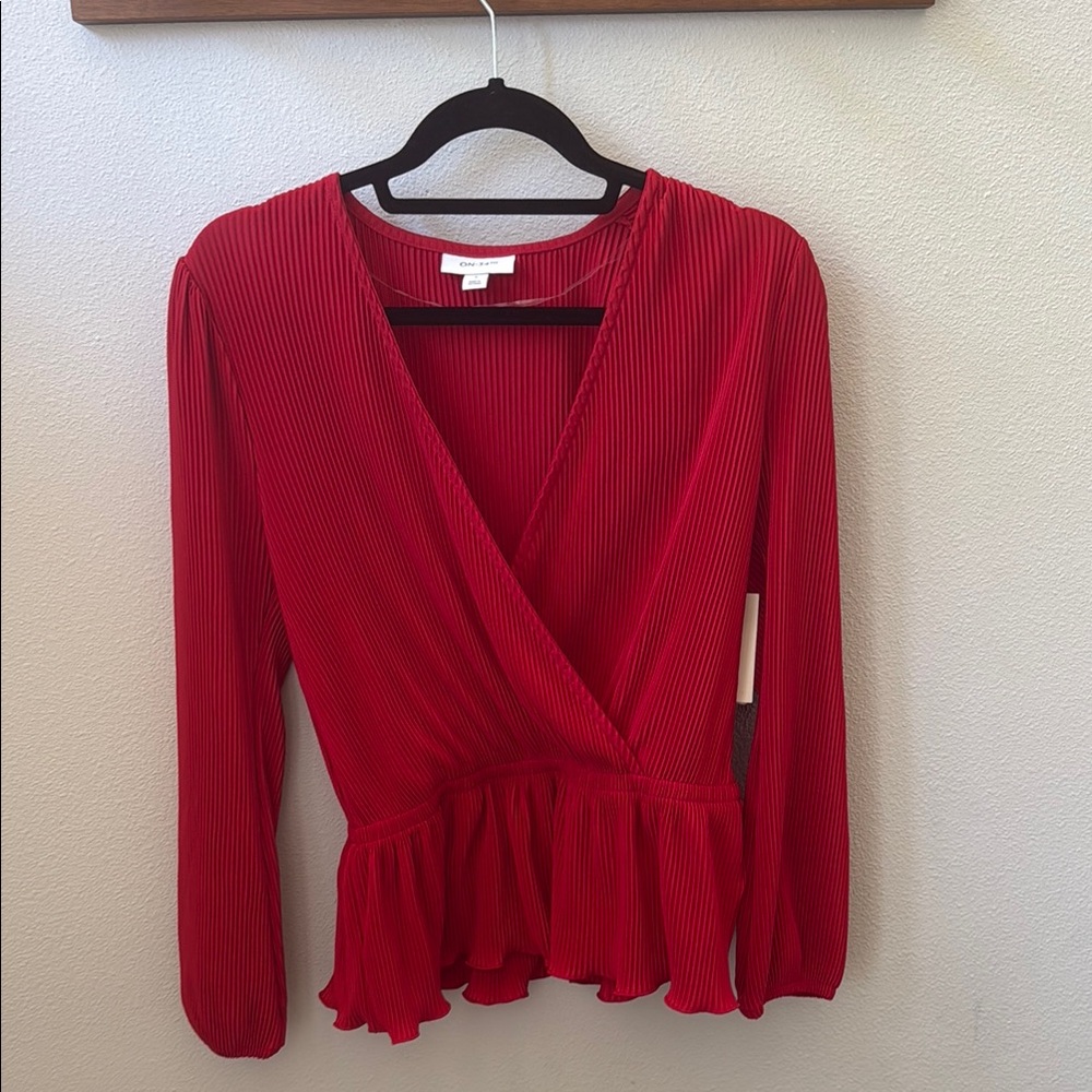Vibrant Red Peplum Wrap Blouse